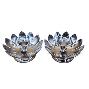 VTG MCM REED & BARTON Water Lily Lotus Flower Silverplate Candle Holder Set of 2